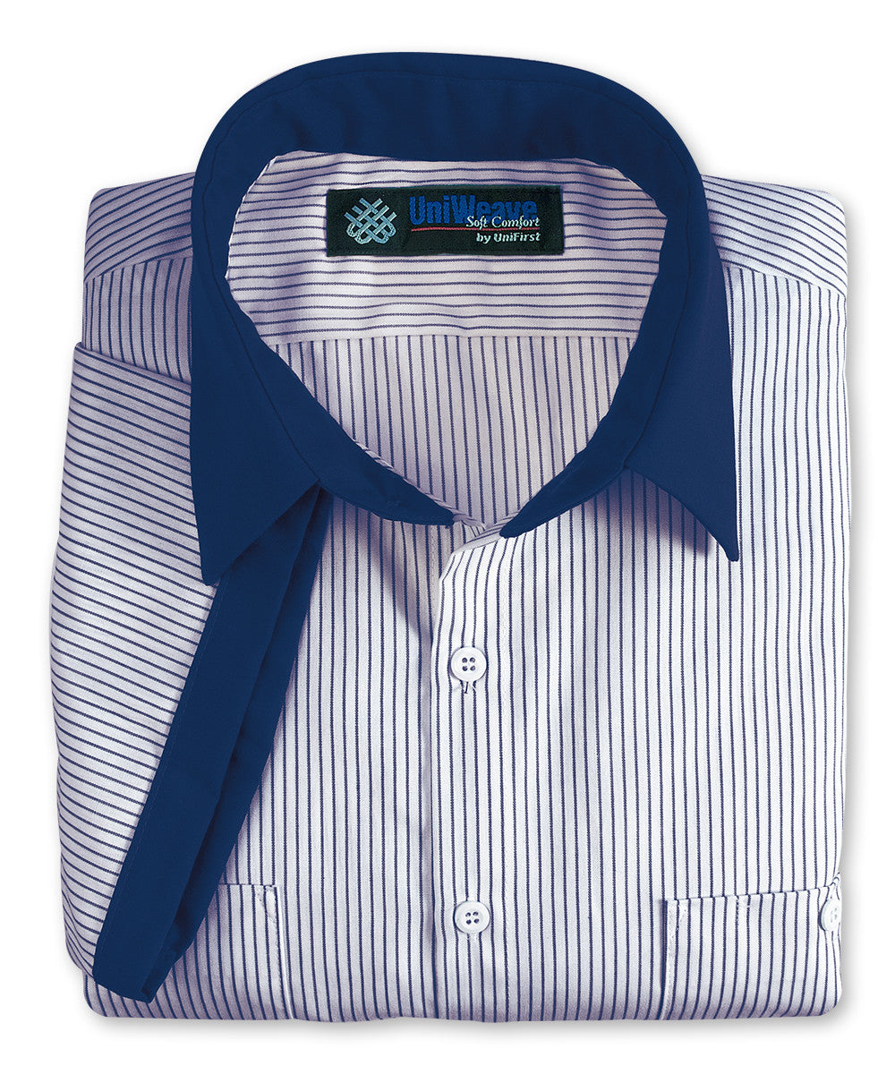 White/Blue UniWeave® Contrast Collar Uniform Shirts Shown in UniFirst Uniform Rental Service Catalog