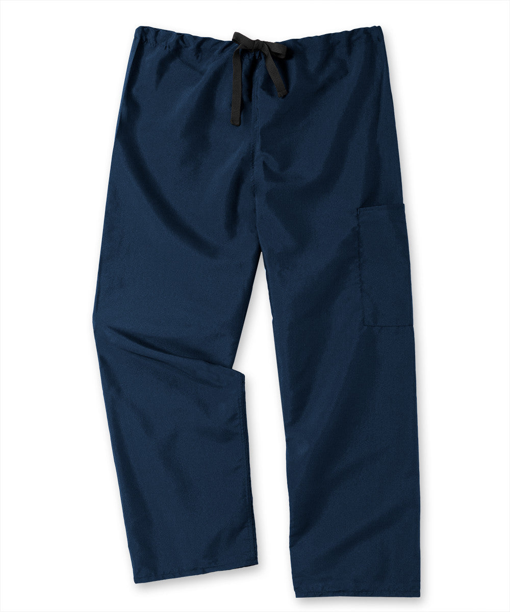 Navy Blue Unisex Cargo Scrub Pants with Tie Waist Shown in UniFirst Uniform Rental Service Catalog
