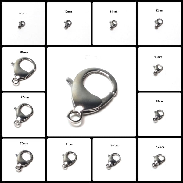 5 Stainless Steel Lobster Clasps Polished 13mm x 8mm or 4/8" x 3/8" FD580 