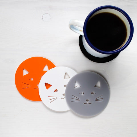 kitty coasters with a coffee cup
