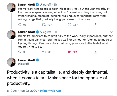 Lauren Groff quote about capitalism and productivity