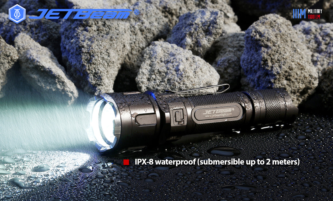 JETBeam IIIM Pro IPX8 Waterproof to 2 metres.