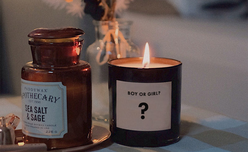 gender reveal candles, gender neutral home gift to reveal baby sex