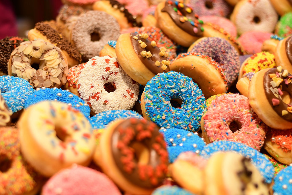 Assortment of colorful donuts