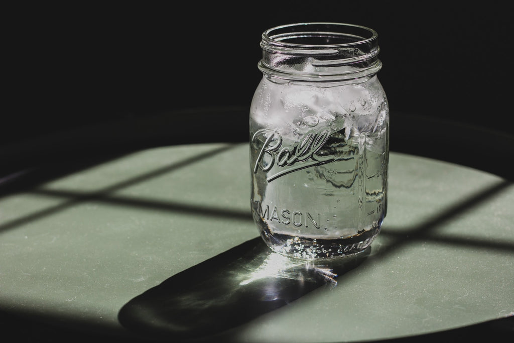 Ice water in a mason jar