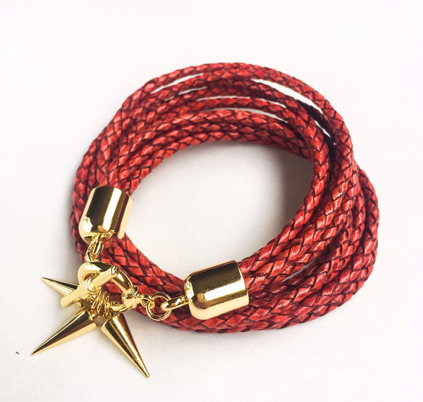 Two-in-one antique red leather choker and double bracelet | KRISTINAGOESWEST.COM - 3