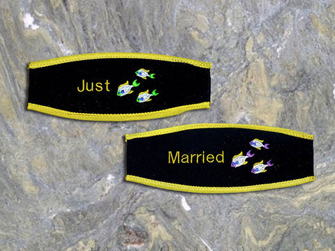 Custom Scuba Mask Strap Cover - Just Married from YourBagTag.com