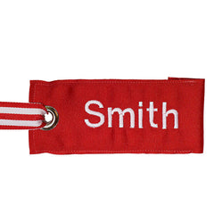 Red Personalized Luggage Tag with ribbon handle