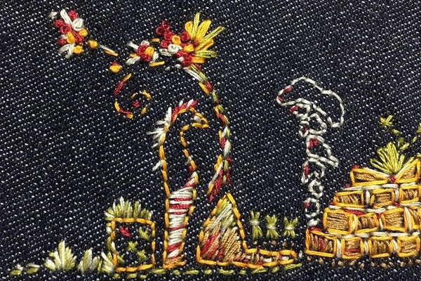 Cotton and Silk Embroidery on Denim