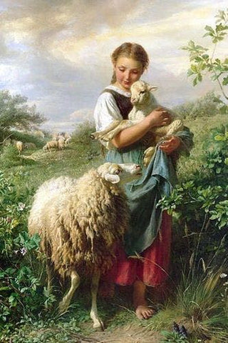 Primal Fiberist: Girl holding sheep in field