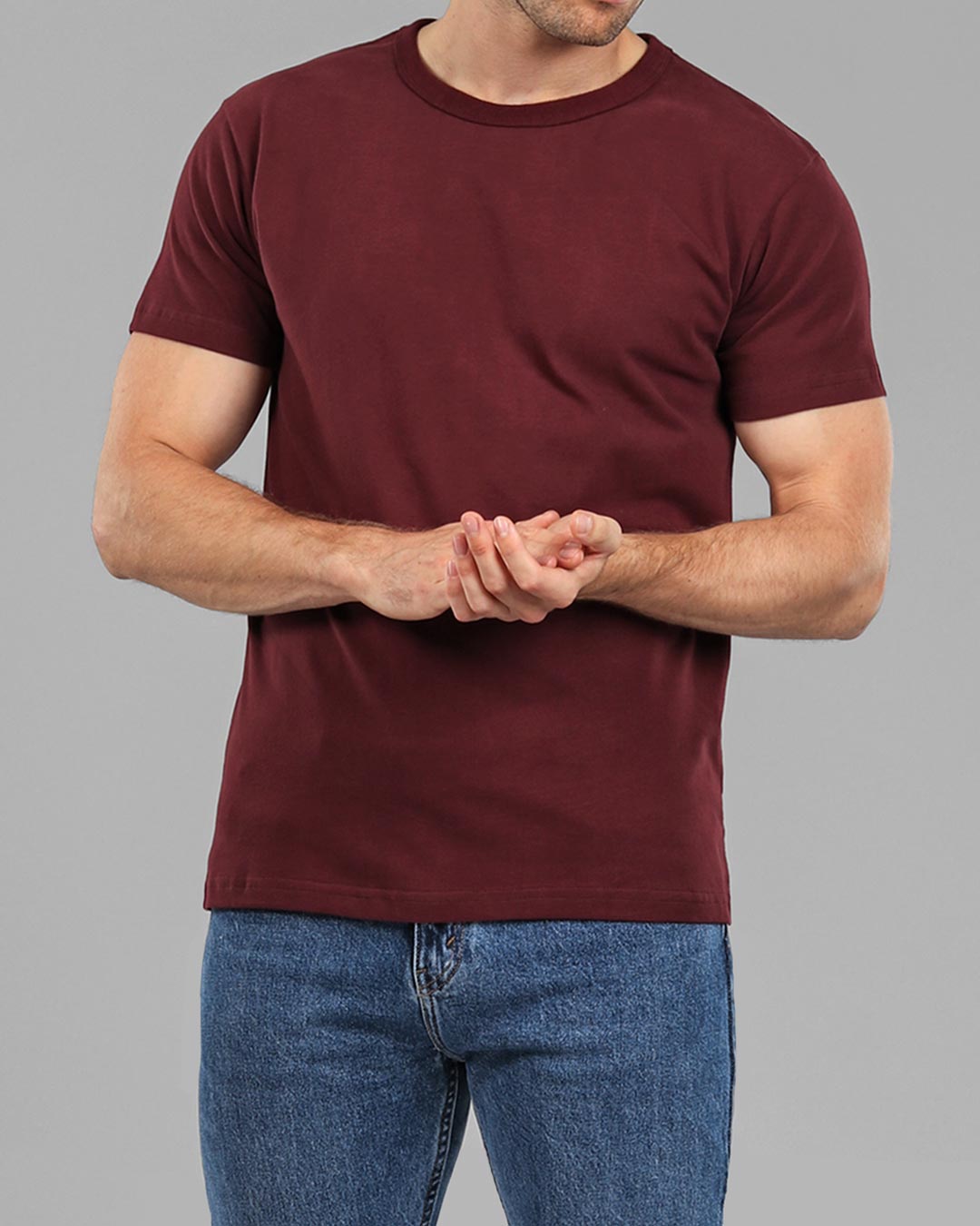 Men's Burgundy Crew Neck Fitted T-Shirt | Muscle Fit Basics