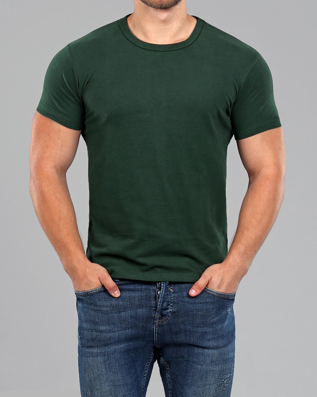 frivillig Citron Politibetjent Men's Dark Green Crew Neck Fitted Plain T-Shirt | Muscle Fit Basics