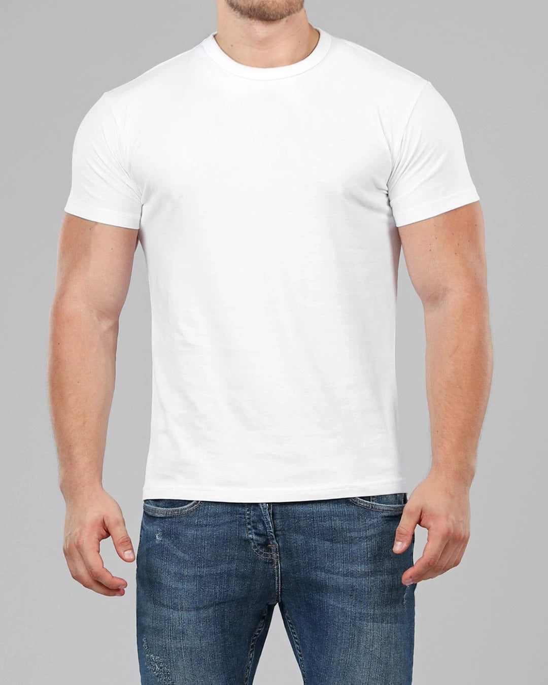 Men's White Crew Neck Fitted Plain T-Shirt Muscle Fit Basics