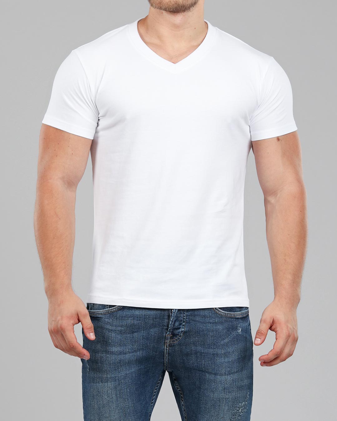 besejret Tolk rotation Men's White V-Neck Fitted Plain T-Shirt | Muscle Fit Basics