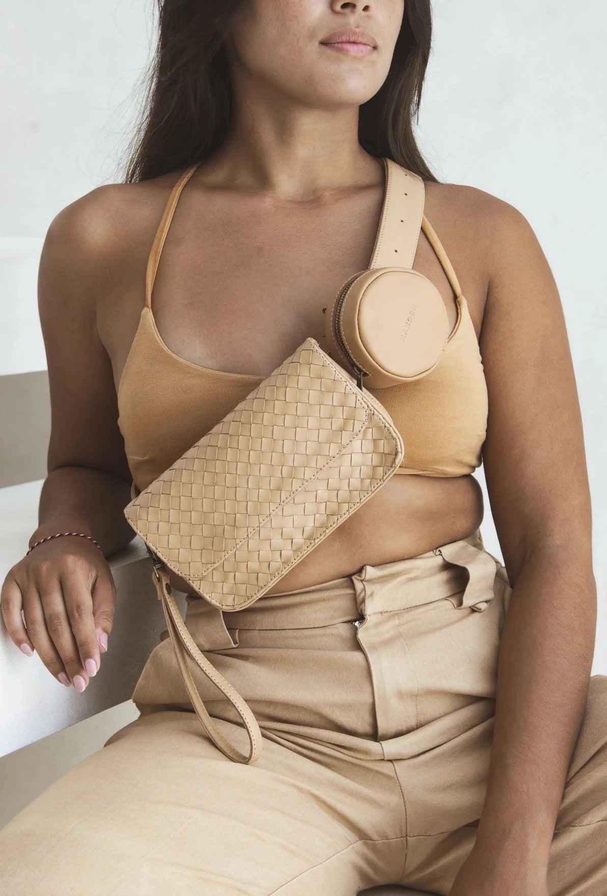 the woven ziggy belt bag - sand