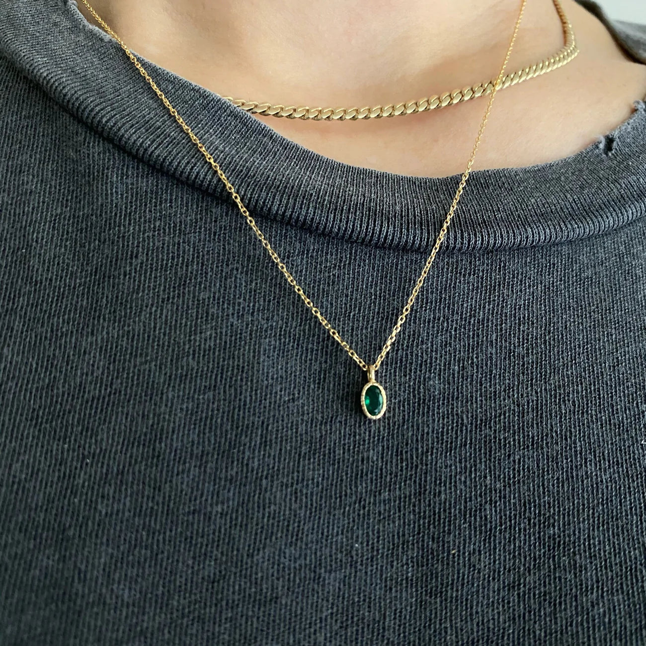 oval cut wisp necklace - emerald