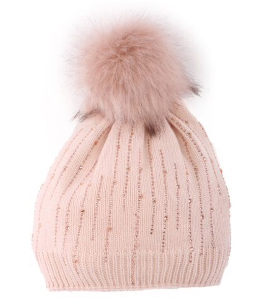 Embellished Pompom Toque with lining in Blush Pink