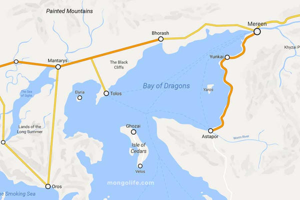 Map of Bay of Dragons, Slavers Bay, Mereen, Yunkai, Astapor, Elyria - Game of Thrones Map