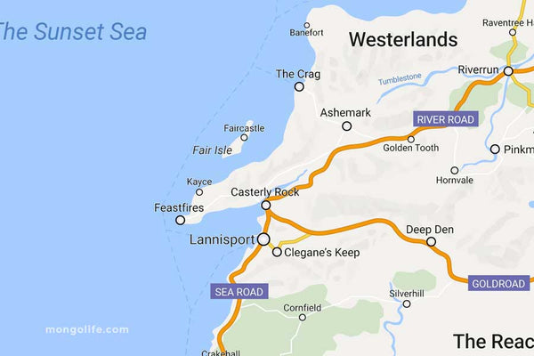 Map of Casterly Rock, Lannisport, Riverrun, Westerlands, Fair Isle - Game of Thrones Modern Map