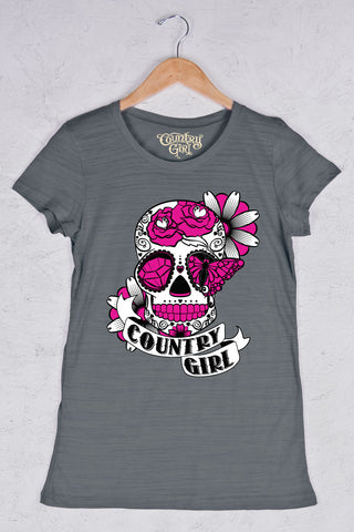 Graphite - Women's Sugar Skull Triblend Crew Neck Tee
