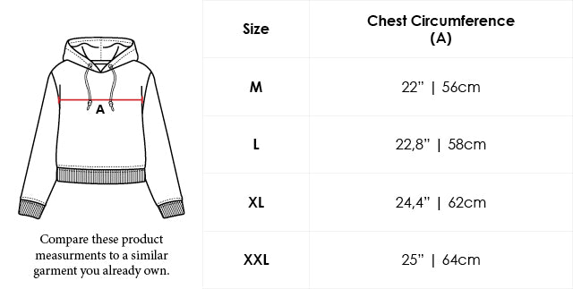 Hoodies Size Chart PG8SC3044CO