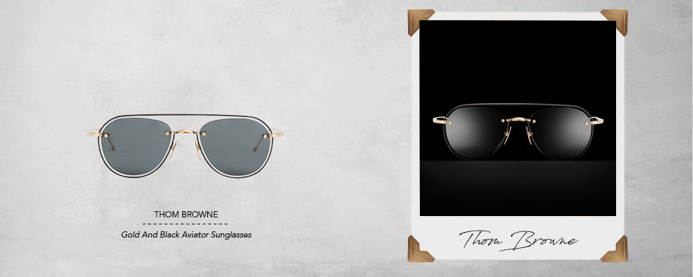 Thom Browne White Gold And Black Enamel Aviator Sunglasses