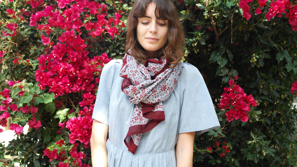Knighbury Madrid Cotton Scarf - Handmade, hand block printed with AZO-free, non-toxic dyes - Holiday Gift Guide