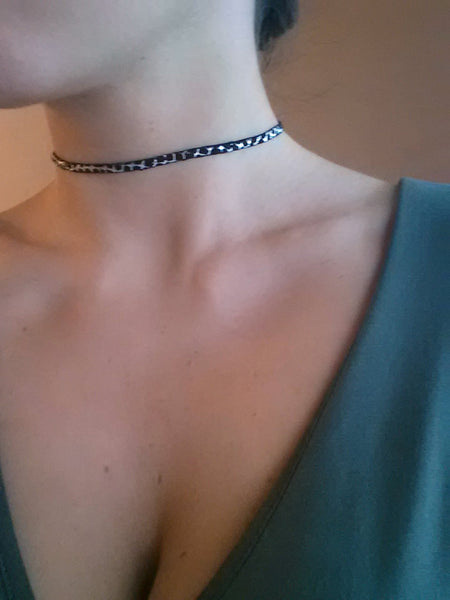 thin black leather choker necklace
