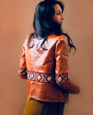 Real leather jacket hand embroidery aztec