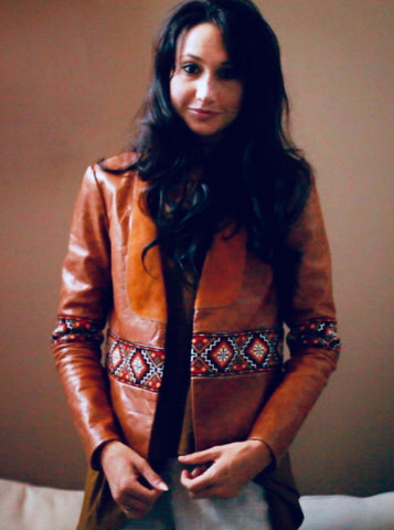 Real leather jacket hand embroidery aztec