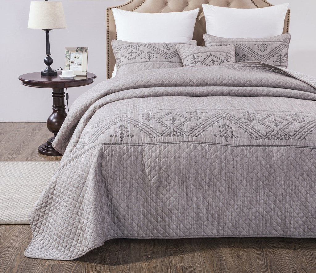 Dada Bedding Elegant Fair Isle Purple Grey Yarn Dyed Quilted