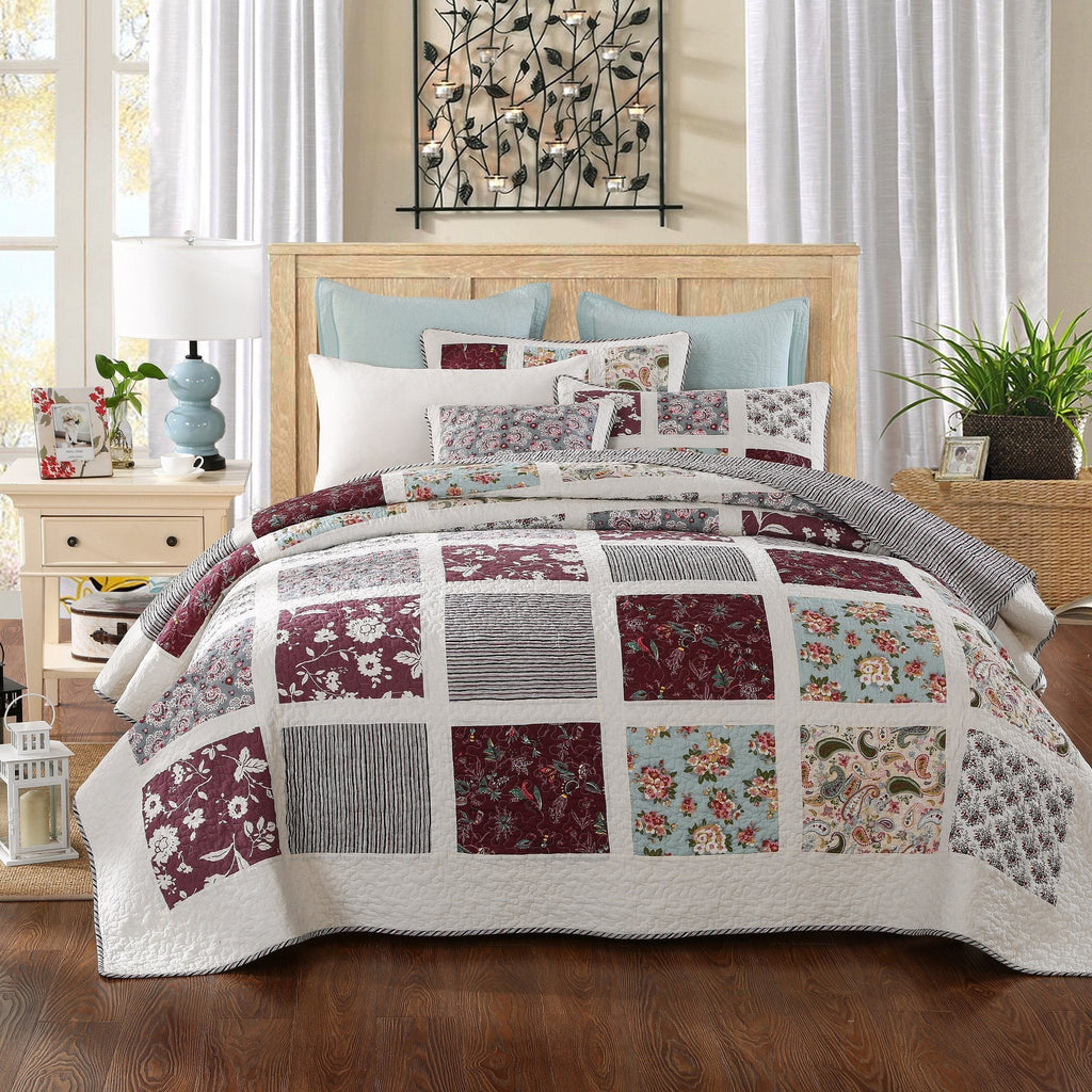 Dada Bedding Seafoam Merlot Floral Bohemian Cotton Patchwork