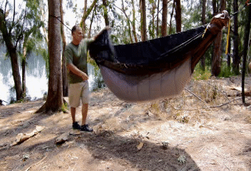 Video Clip of the Bug net of the go camping hammock version 2.0 being flipped out of the way.  By Go Outfitters