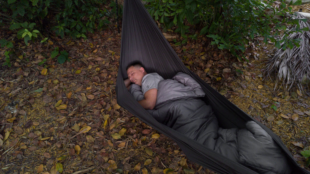 Adventurwe Top Quilt being used as a hammock camping top quilt with the Go Hammock by Go Outfitters