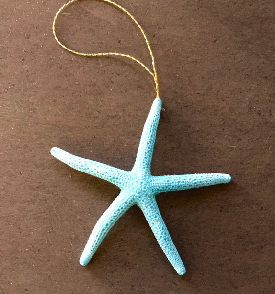 Beachy Blue & White Glittery Mermaid Ornament w/Conch Shell & Starfish Necklace 