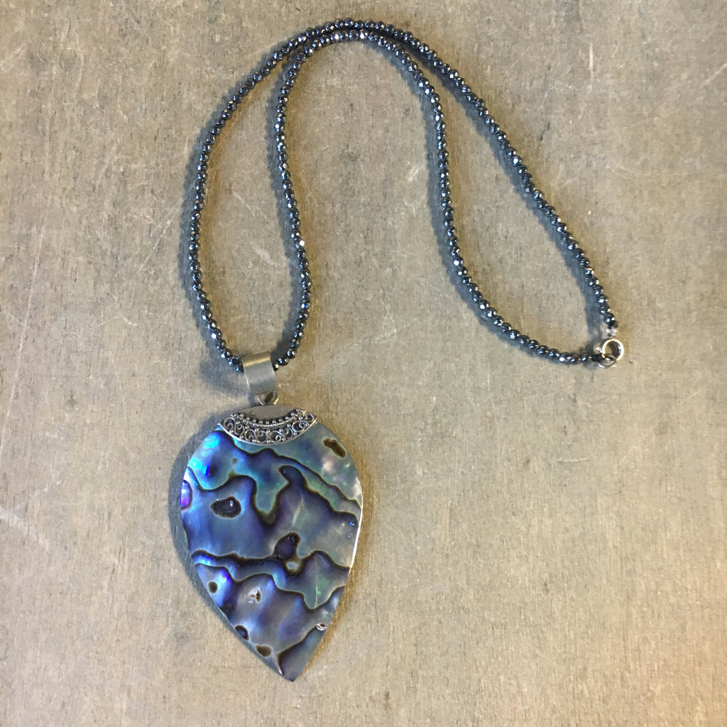 Peacock Feather Abalone Silver Necklace