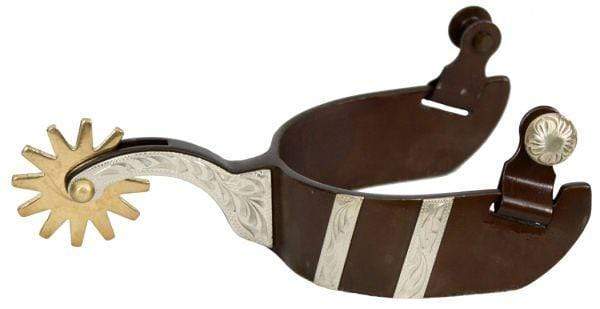 Men's Showman Antique Brown Steel Spurs w/ Silver Engraved Bars NEW HORSE TACK 