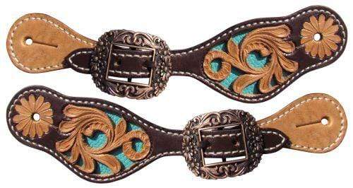Showman LADIES Floral Tooled Leather Spur Straps w/ Copper Buckles! NEW TACK!! 