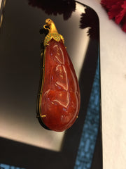 Red Jade Pendant - Peapod (PE269)