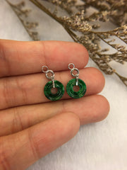 Green Jade Earrings - Coins (EA321)