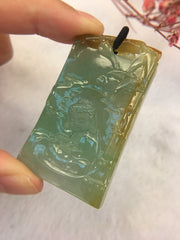 Yellow With Green Jade Pendant - Buddha (PE109)