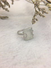 Icy White Jade Ring - Rectangular (RI148)
