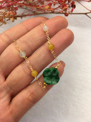 Green Jade Earrings & Bracelet - Clover (EA147)