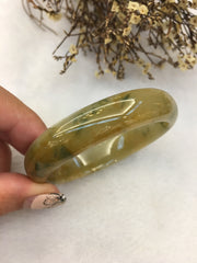 Yellow With Bluish Flower Jade Bangle - Oval (BA191)