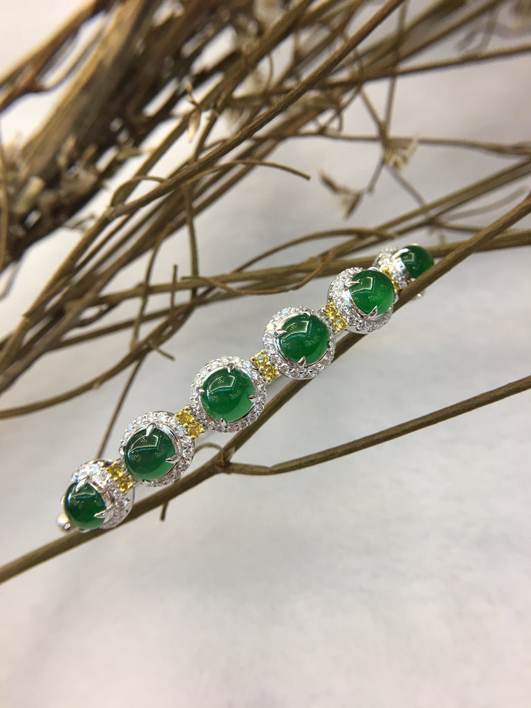 Green Jade Cabochons Bangle (BA160)