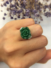 Green Jade Ring - Flower (RI222)
