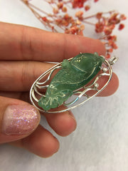 Icy Green Jade Pendant - Fish (PE249)