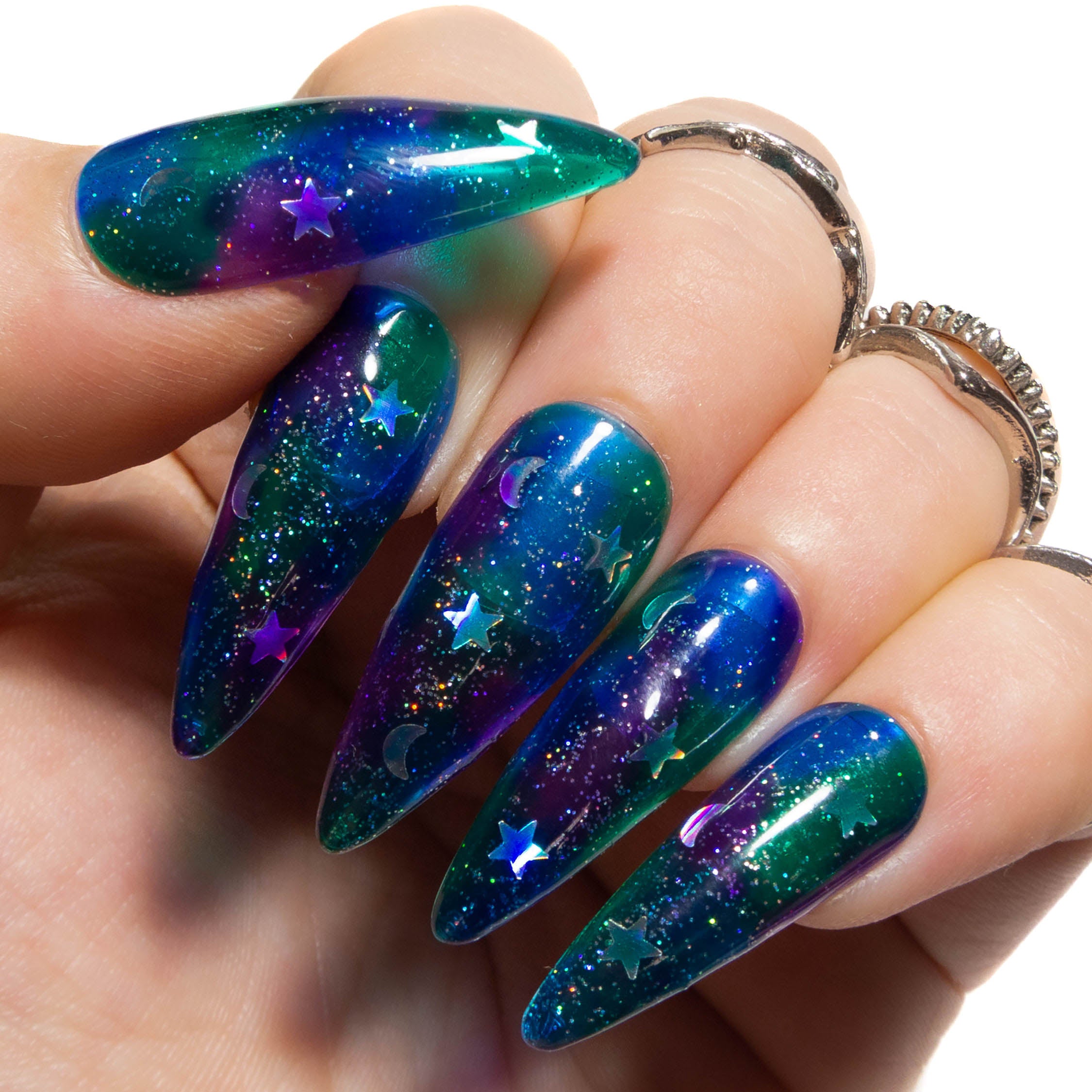 Glass Press On Nails | Clear Iridescent False Nails – Sarah's Sparkles Nails