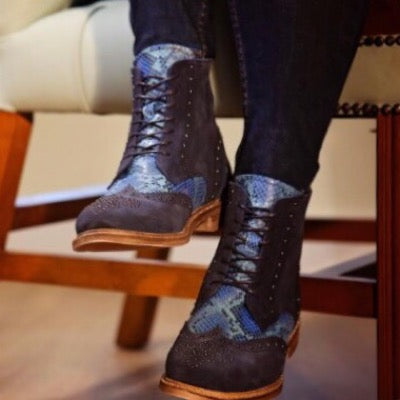 blue snakeskin ankle boots