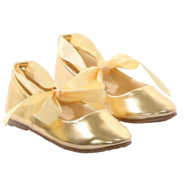 Gold Ballet Flats Girls Dress Shoes 